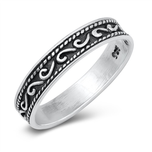 Antiqued Stacking Bali Wave Ring .925 Sterling Silver Midi Band Sizes 3-10 NEW