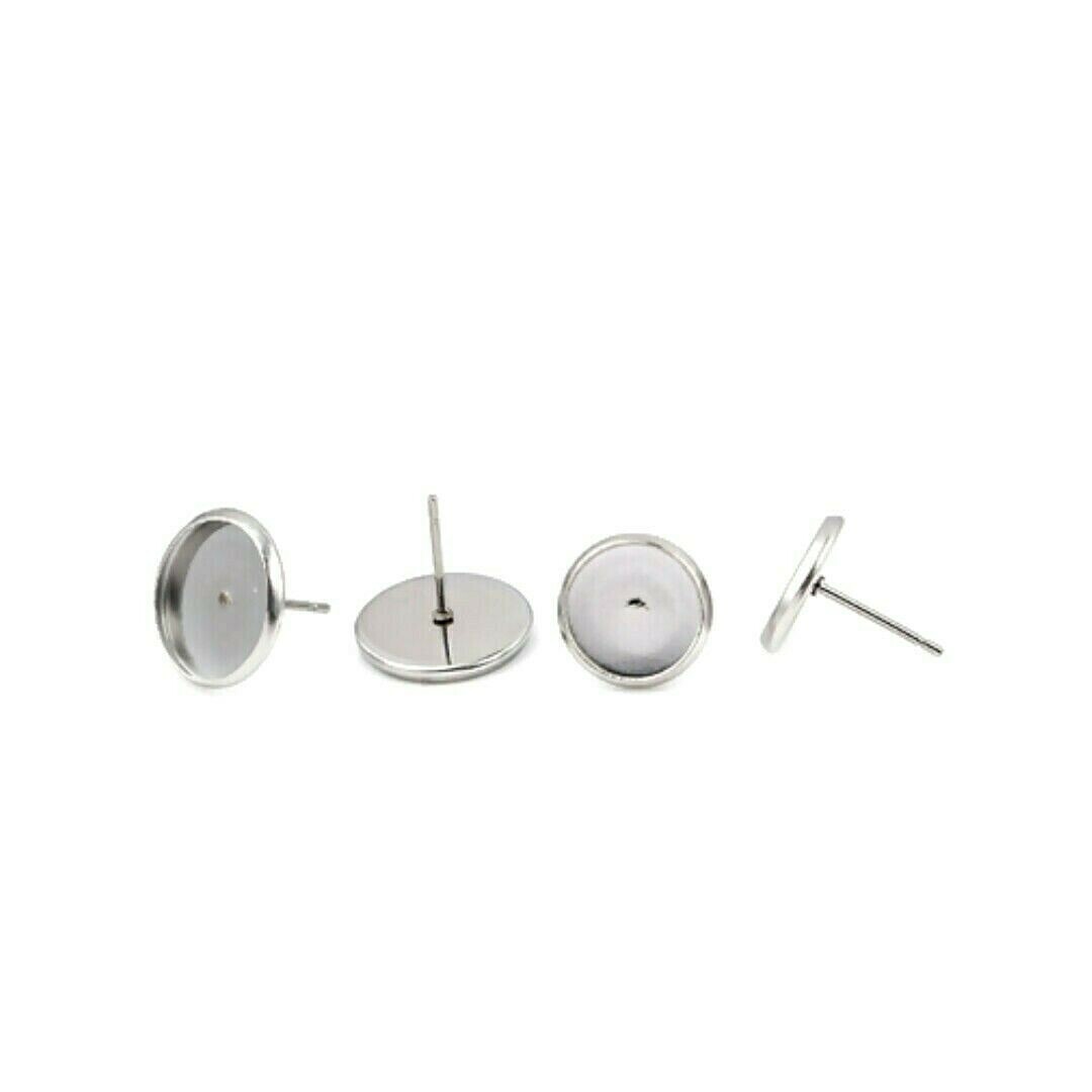 20 Stainless Steel Post Stud Earring Wire Fits 8mm Cabochon Settings Cups Beads