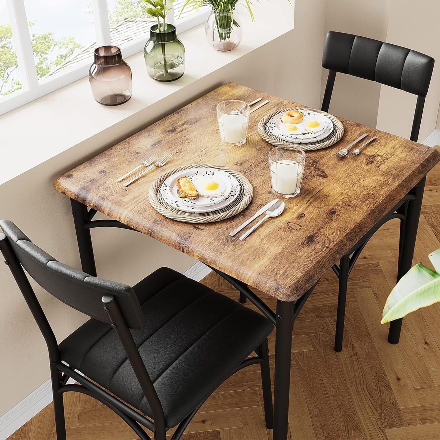 Dining Table Set for 2, Kitchen Table and Chairs for 2 with Upholstered Chairs,