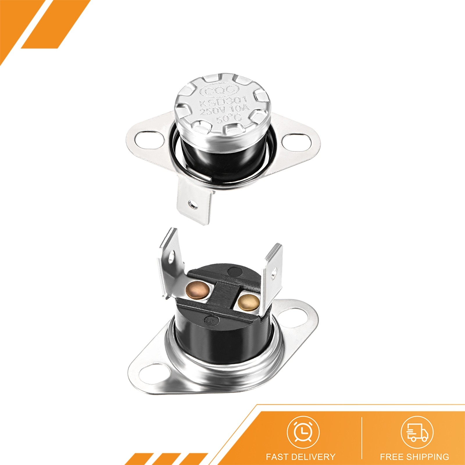 2 x Temperature Control Switches Thermostat KSD301 50°C NO 10A 6.3mm Pin