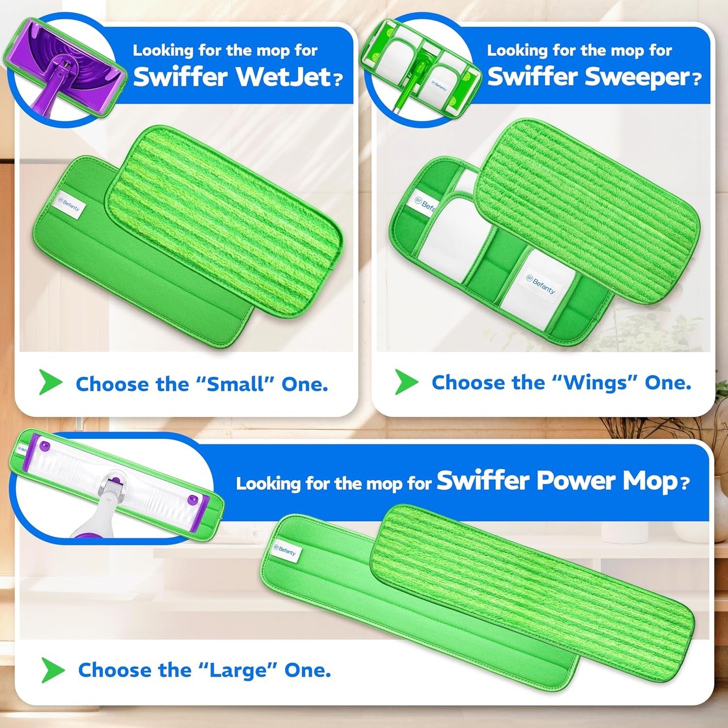 4 Pack Reusable Microfiber Mop Pads for WetJet & Flat Mops Green