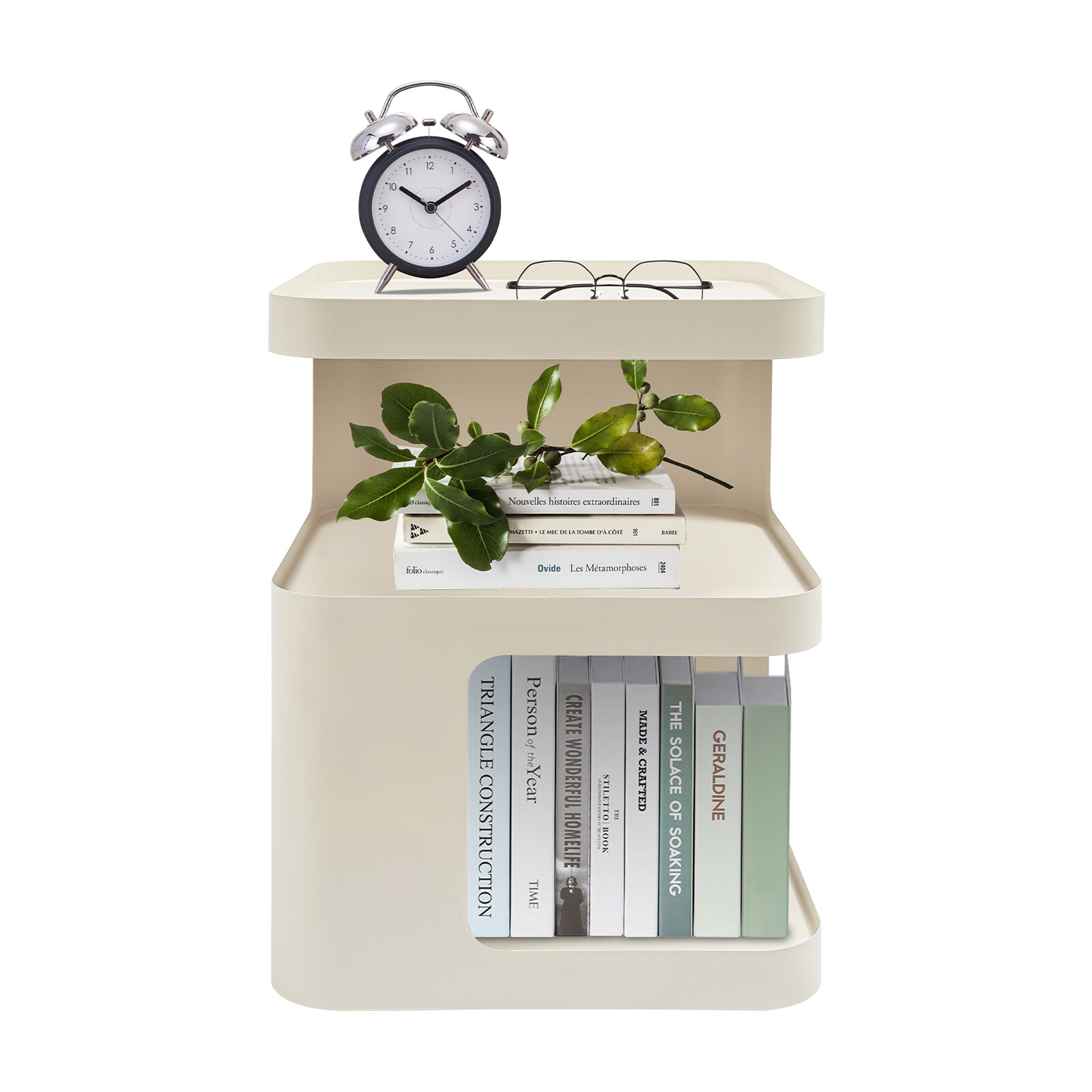 3-Tier Cream/Black Square Modern Side Table Metal Nightstand Modern End Table