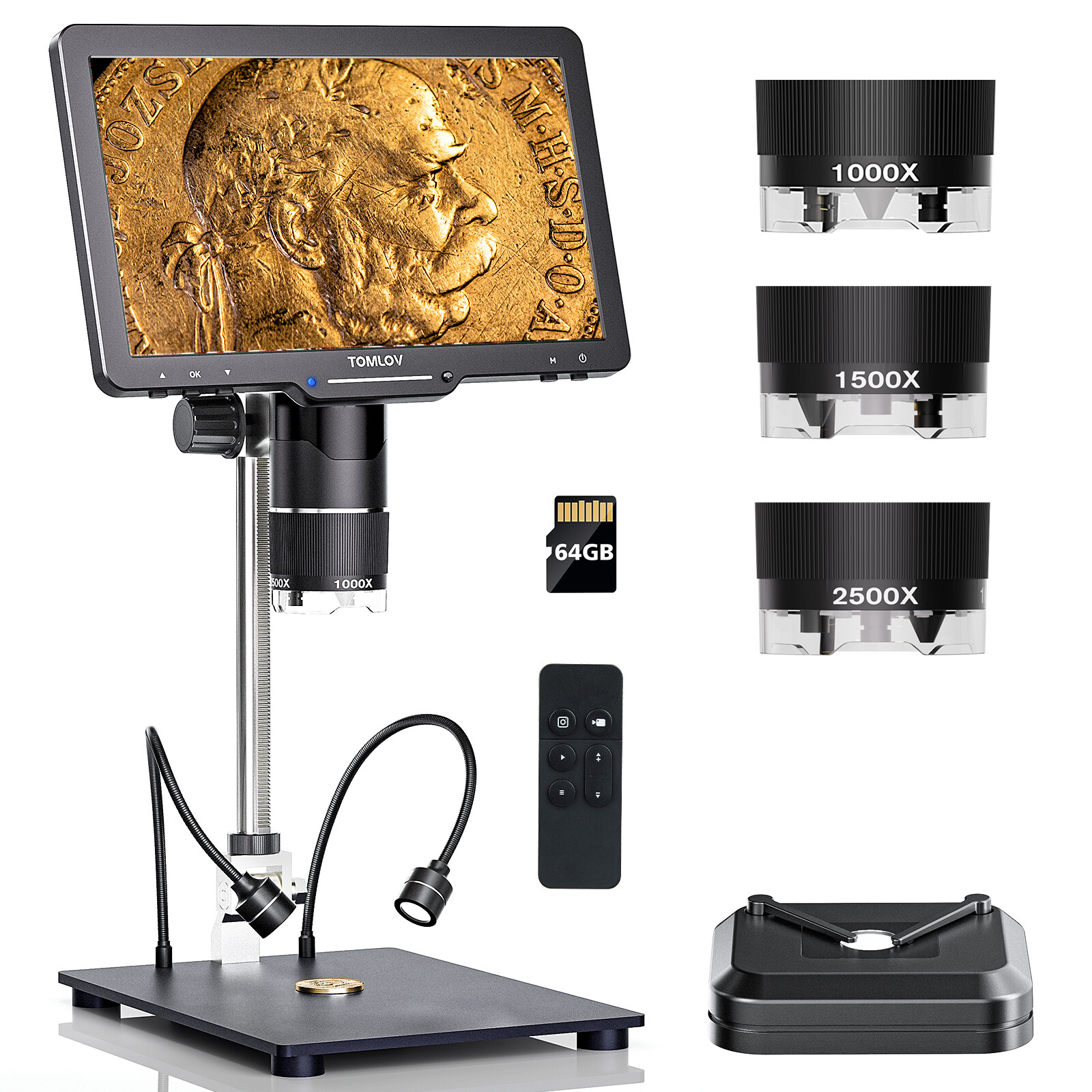 TOMLOV TriL110 2500X Digital Microscope 10" Coin Microscope Soldering Microscope
