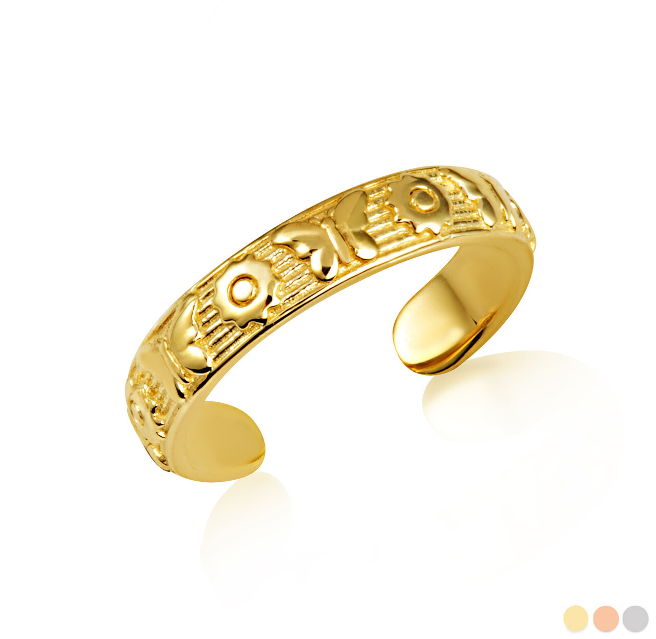 Gold Butterfly Flower Band Toe Ring (Available in Yellow/Rose/White Gold)