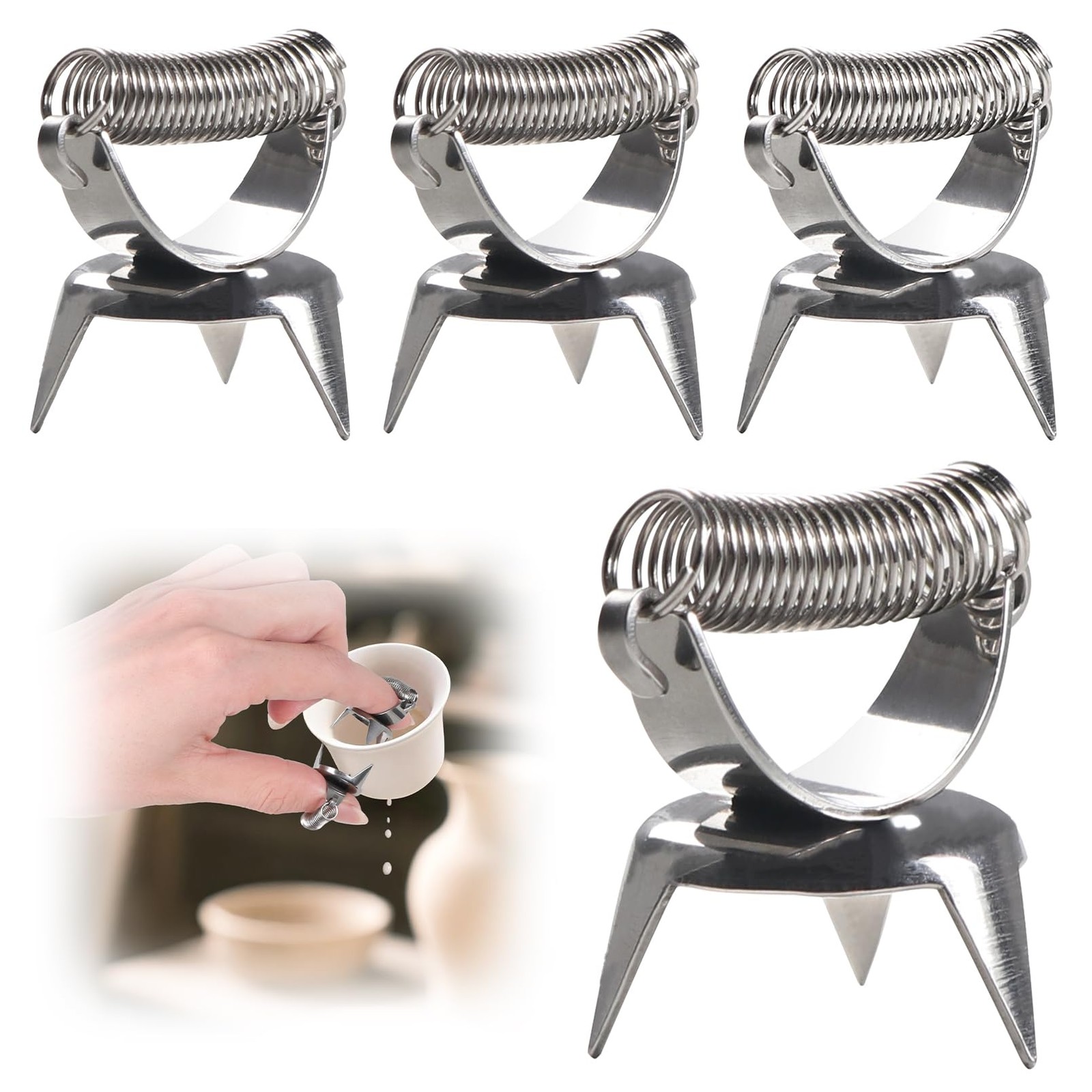 4 Pcs Pottery Clay Glaze Clamps, Stainless Steel Fingertip Ceramic Dipping Gl...