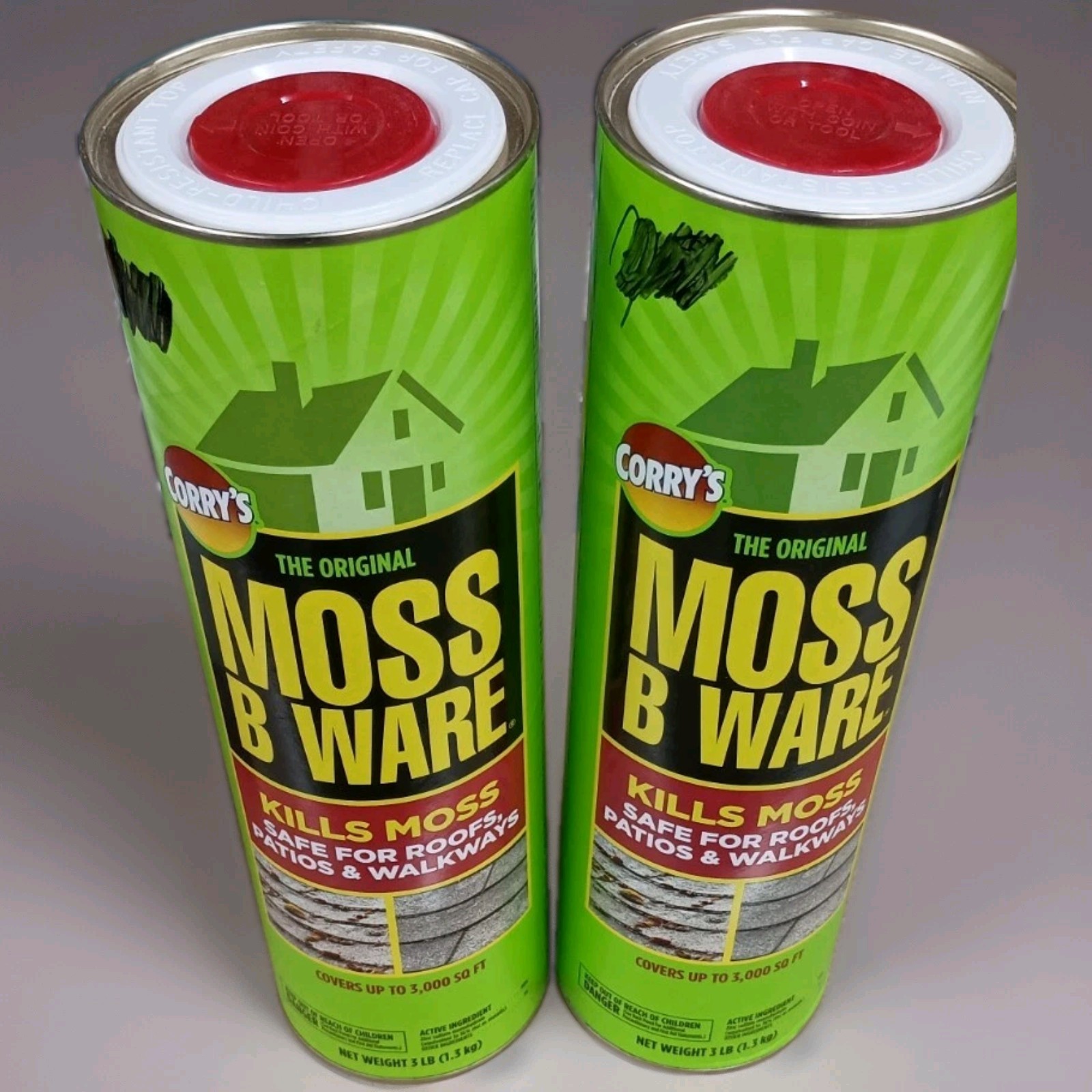 (2) Corry's Original Moss B Ware 3 Pound LB Cans for Roofs Patios Walkways