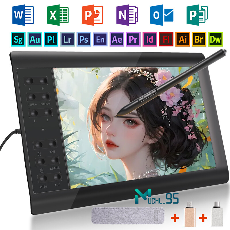 Digital Graphic Drawing Tablet w/ Battery-free Pen for Mac, Windows PC & Android