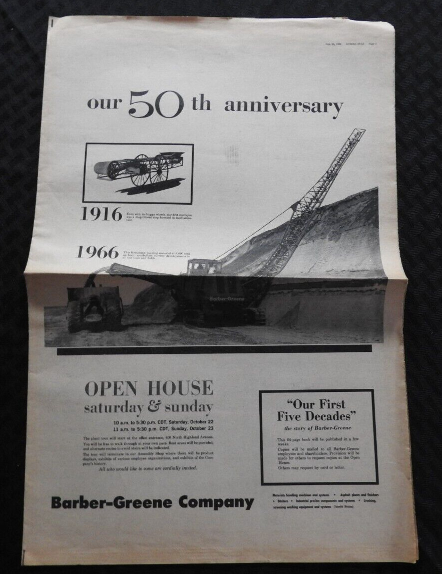 1916-1966 Barber-Greene Aurora IL  50th Anniversary Employee Newspaper RARE