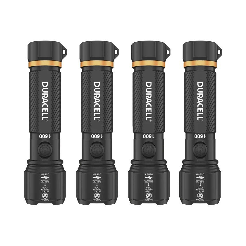 Duracell Hybrid LED Flashlights 1500 Lumens 4 Pack USB-C Rechargeable AAA