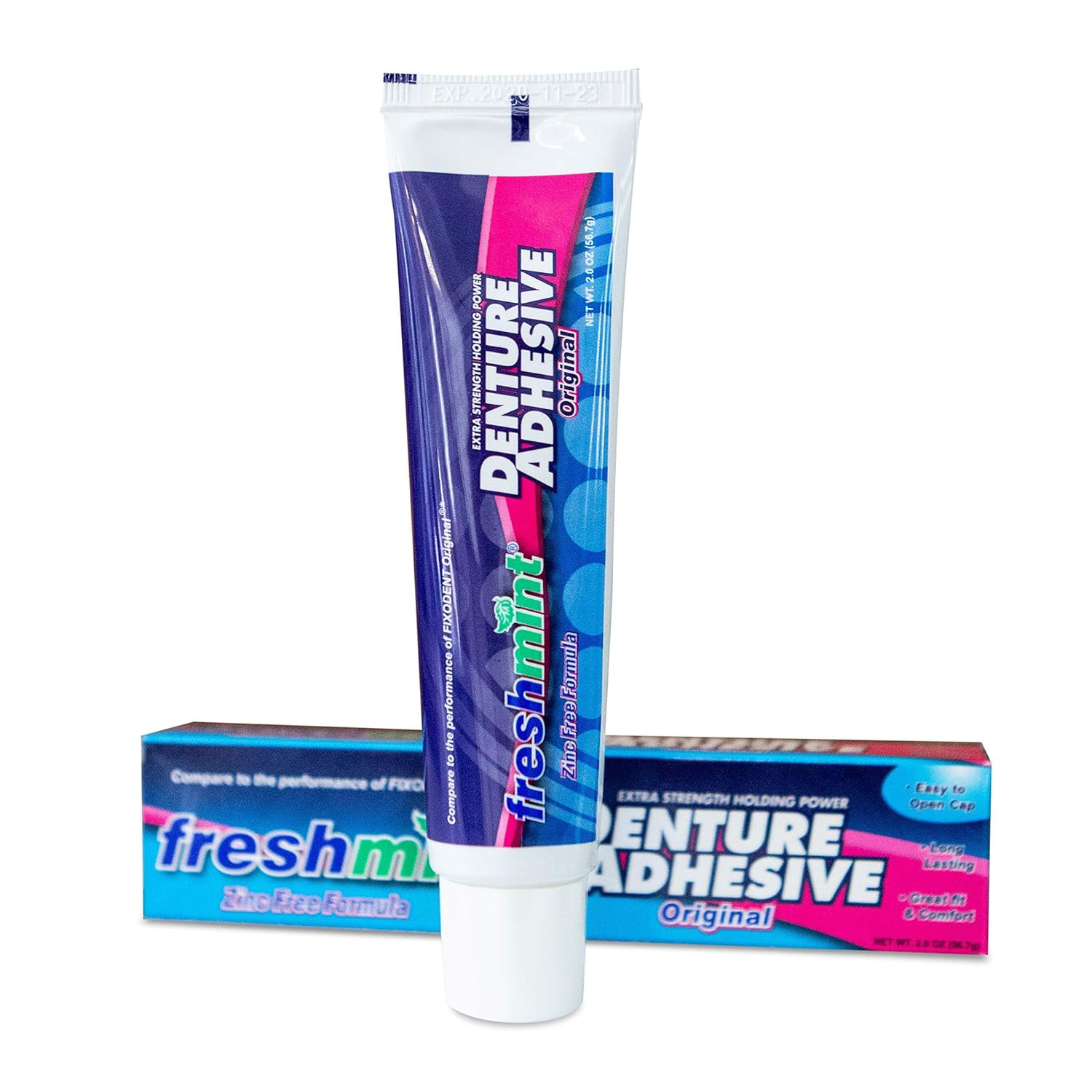 6 Tubes of Freshmint 2 Oz. Denture Adhesive, Zinc Free with Natural Beeswax.