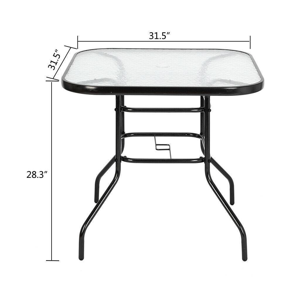 Dark Chocolate Outdoor Dining Table Square Glass Table for Garden Pool Side Deck