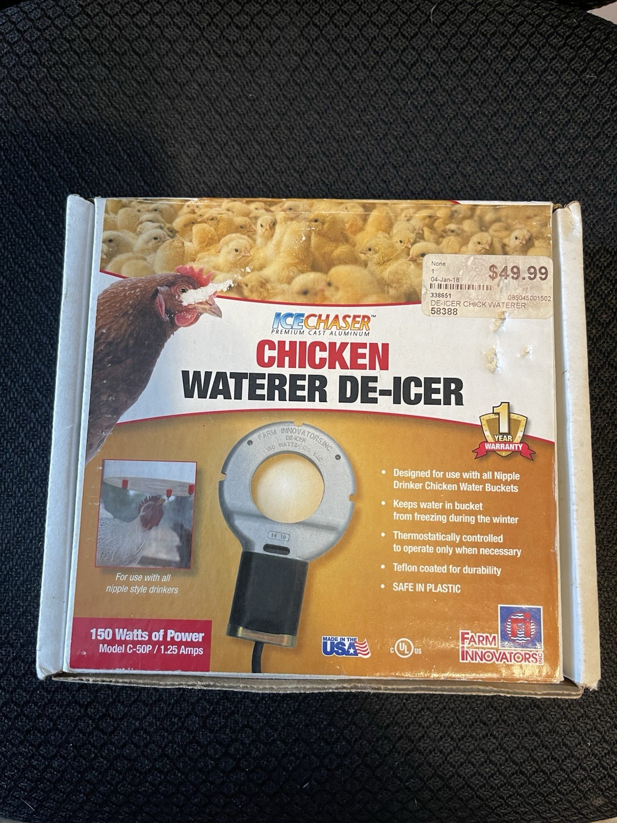 Model C-50P/1.25 Amps Farm Innovators 150W Chicken Utility Waterer De-Icer