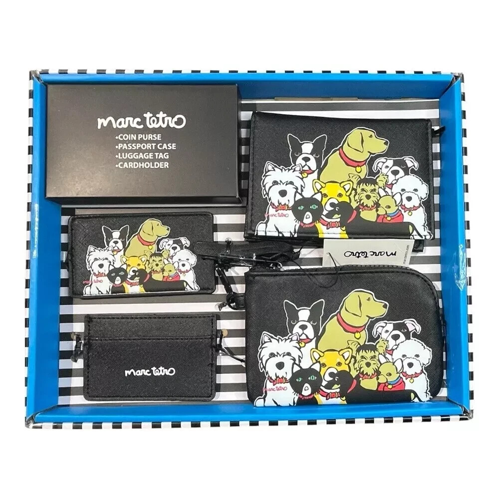 Marc Tetro Dog Print Coin Purse, Passport Case, Luggage Tag, Cardholder Gift Set