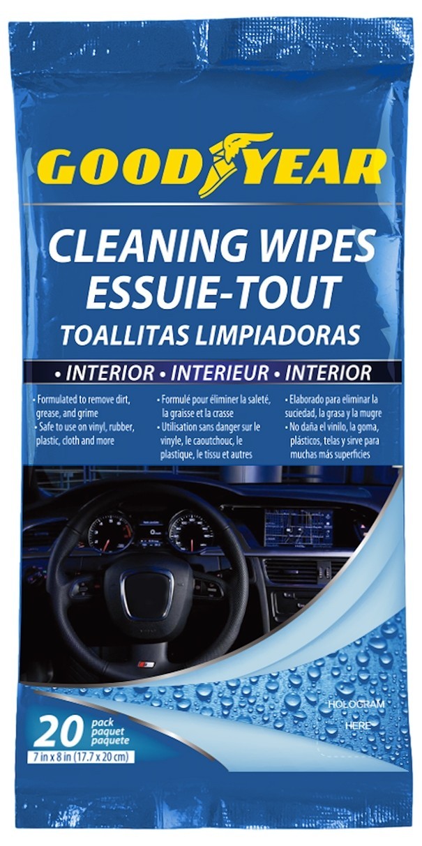 Goodyear GY3252 Car Interior Cleaning Wipes 20ct 7x8 Inch Safe for Vinyl