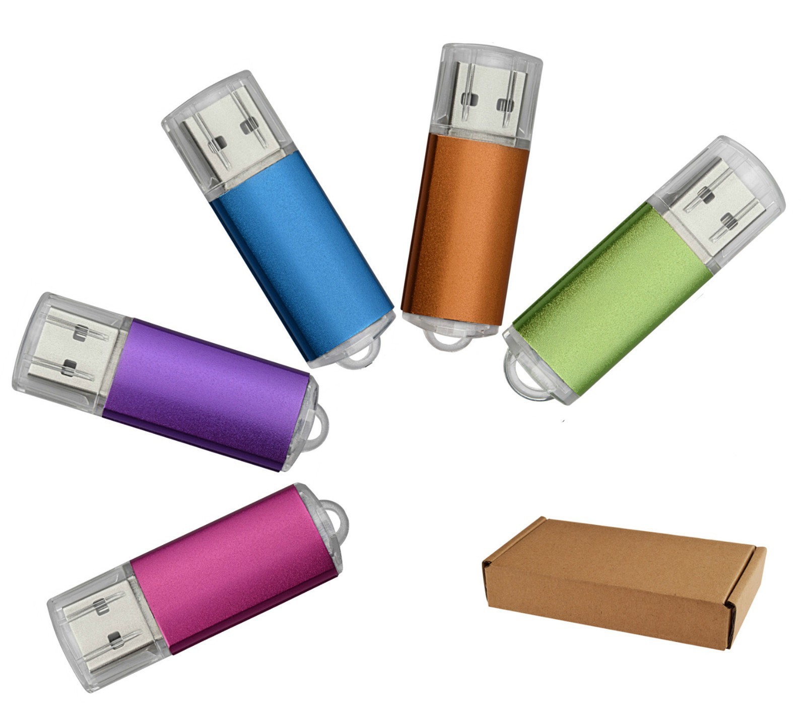 5 Pack USB2.0 Flash Drive Rectangle 1GB-32GB Blank Data Memory Stick Mixed Color