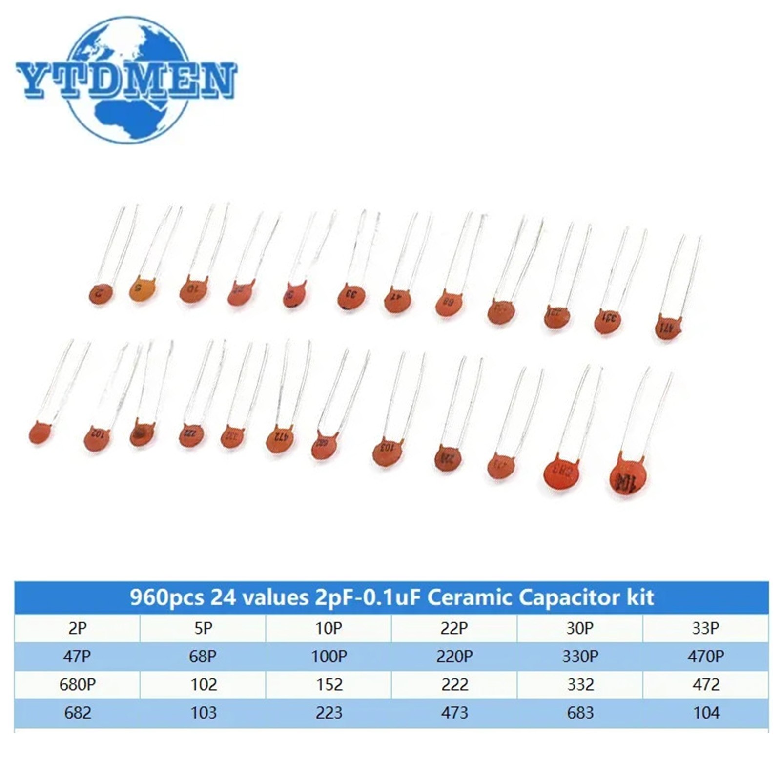 960PCS 24 Values Ceramic Capacitor Assortment Kit 2pF-100nF Components Package#