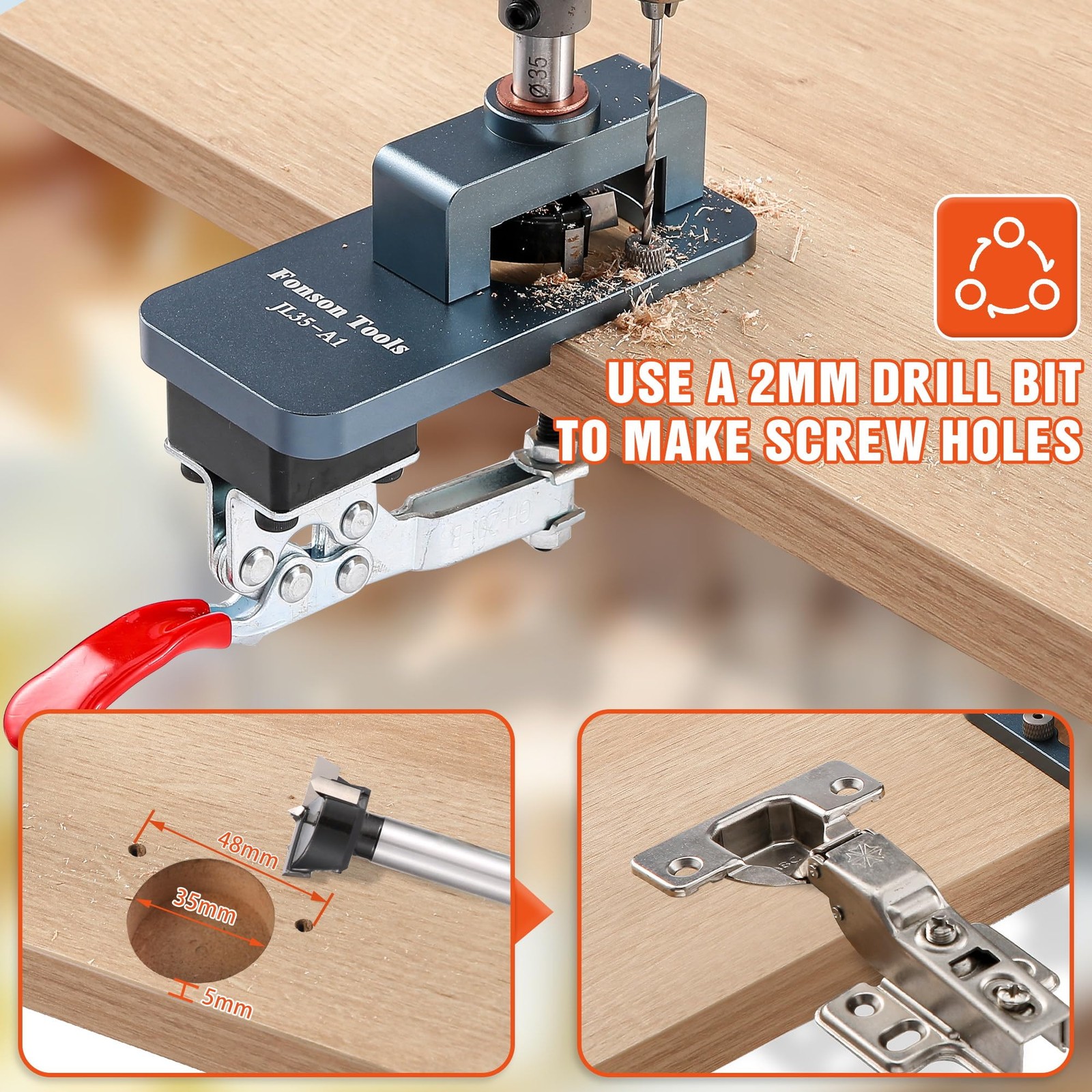 Metal Concealed Hinge Jig 35MM Cabinet Boring Puncher Woodworking Tool
