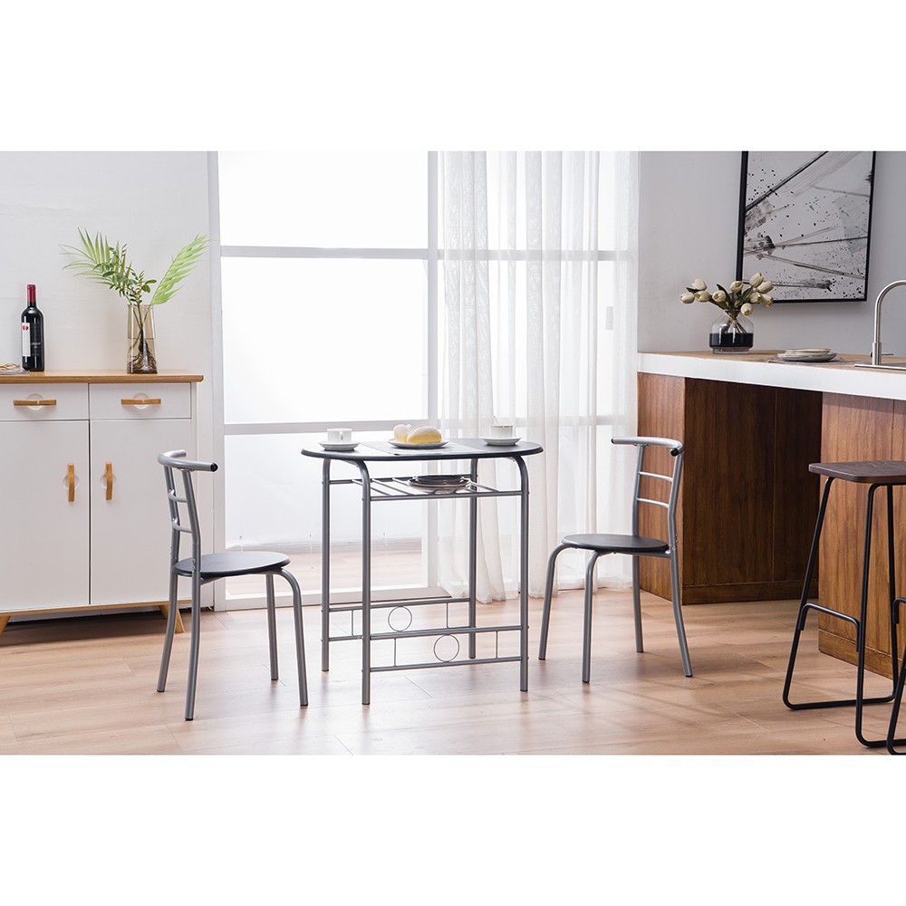 PVC Breakfast Table (One Table and Two Chairs) Black