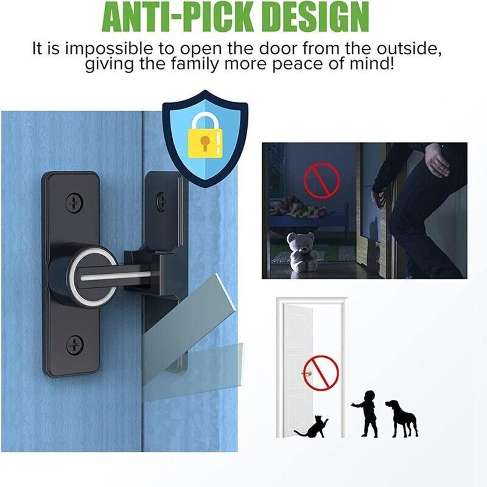 90° Keyless Interior Door Bolt Luminous Surface-mounted Room Door Latch aa