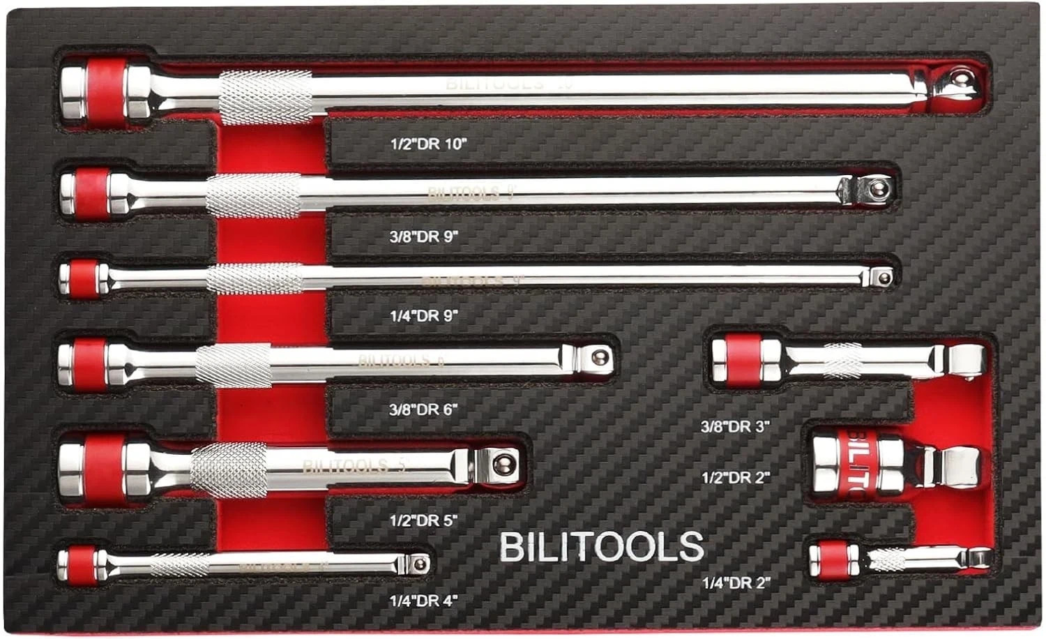 Wobble Extension Set, 9 PCS 1/4", 3/8" and 1/2" Drive Ratchet Extension Set Flex