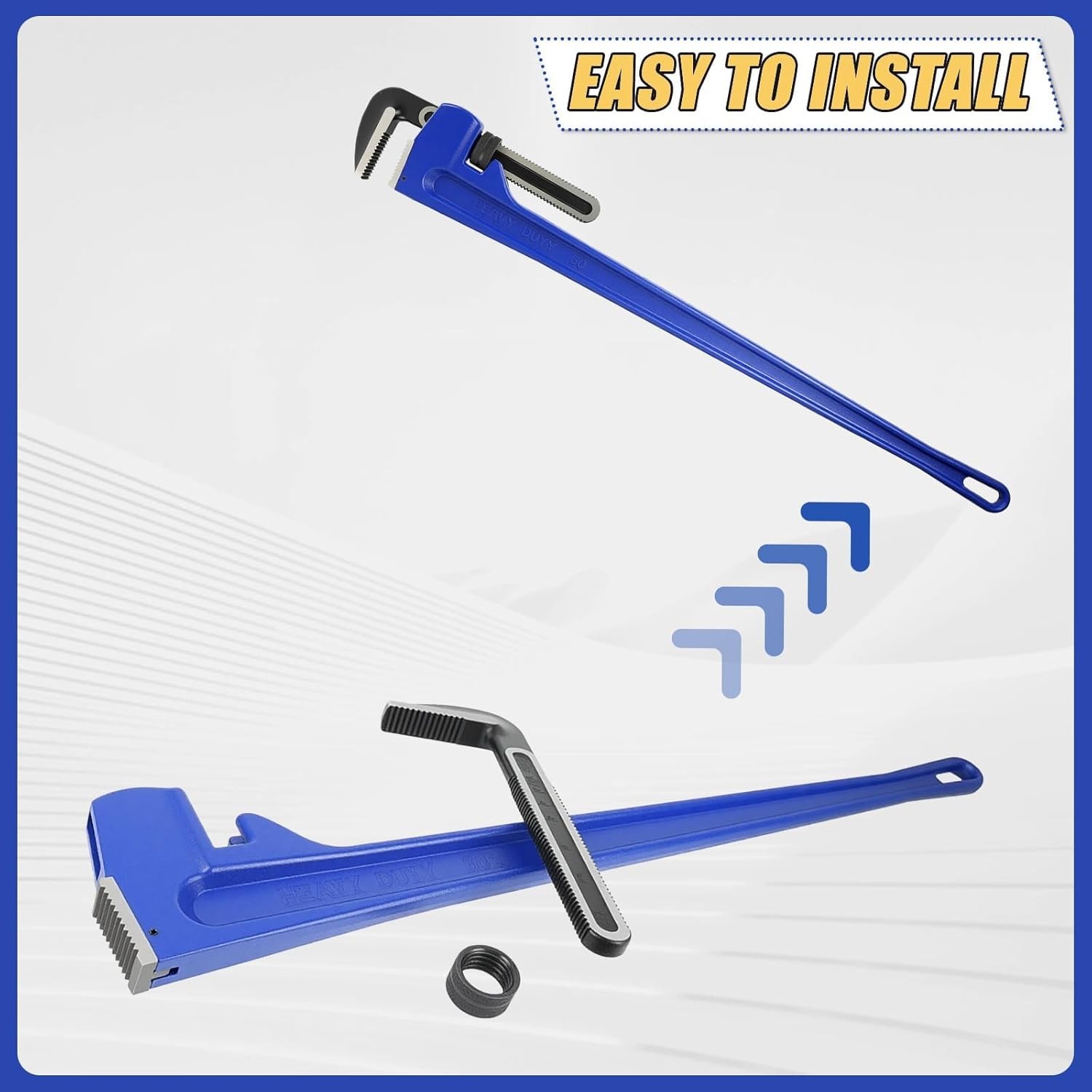 60 Inch Pipe Wrench, Jaw Opening Max 9", Adjustable Plumber Tool , Blue