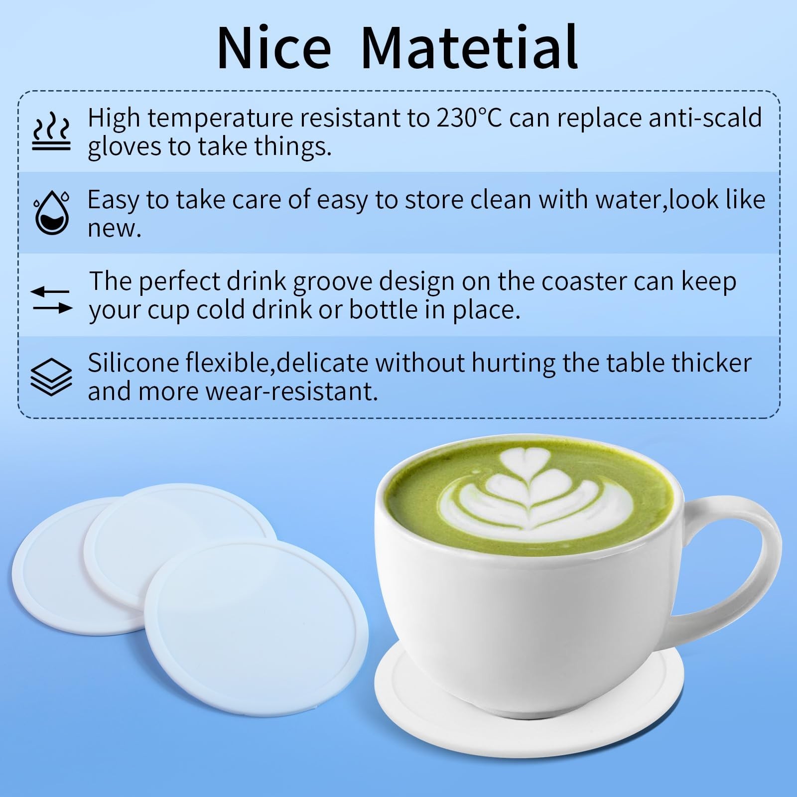 5-Pack White Silicone Coasters - Non-Slip Drink Coasters for Dining Table - N...