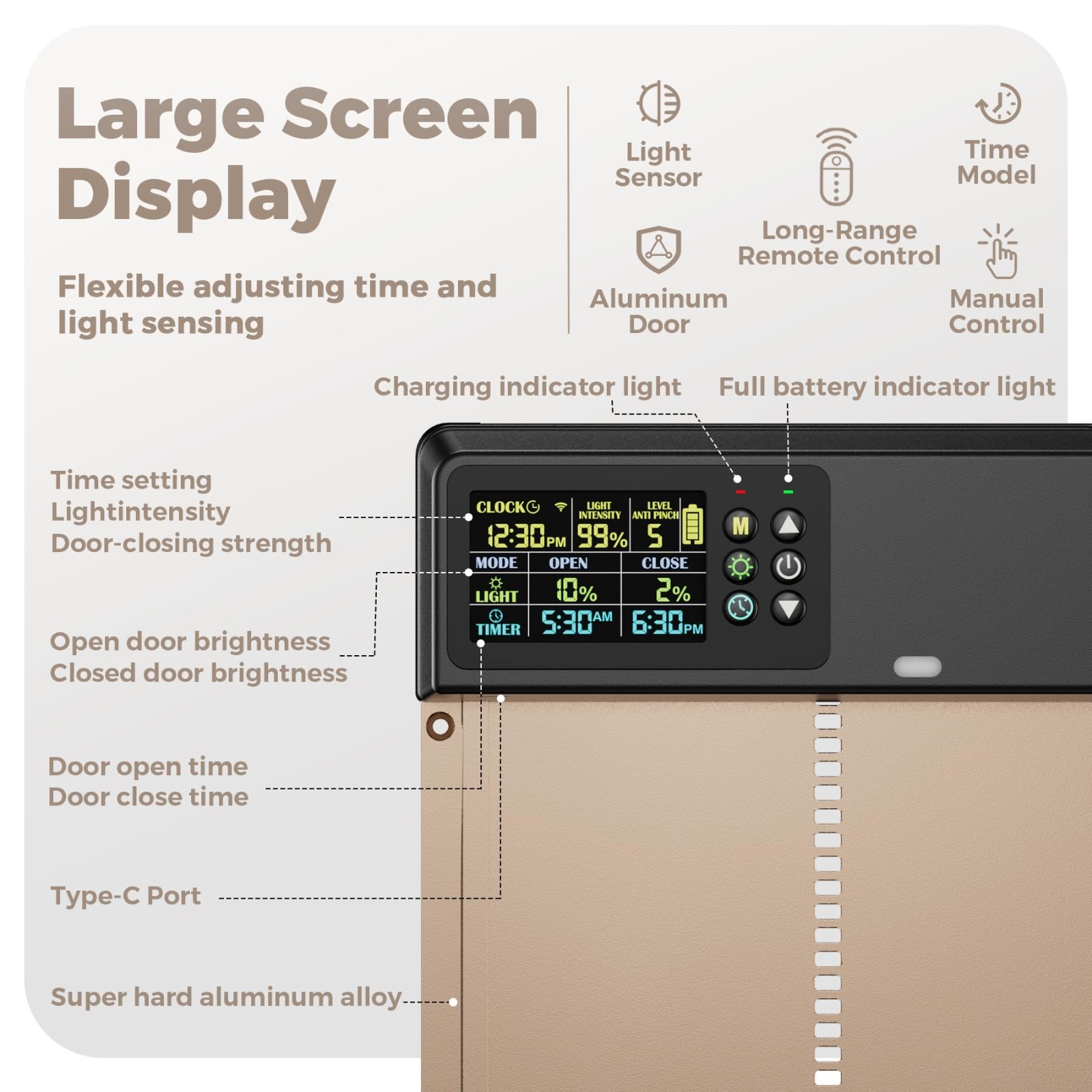 Solar-Powered Automatic Chicken Coop Door with Remote, LCD Display