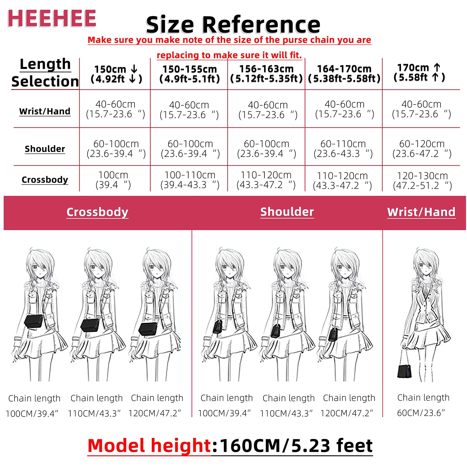 7.9" (20cm) Purse Chain Strap Extender, Sturdy Flat Iron Replacement Chain wi...