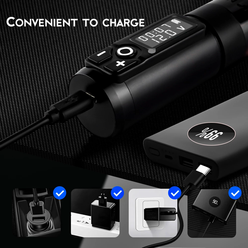 Wireless Tattoo Machine Kit Rotary Pen Battery Power Supply 20pcs Cartridges Set