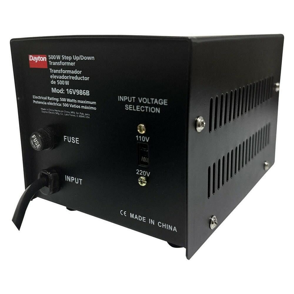 DAYTON 16V986 Step Up/Down Voltage Converter, 500VA 16V986