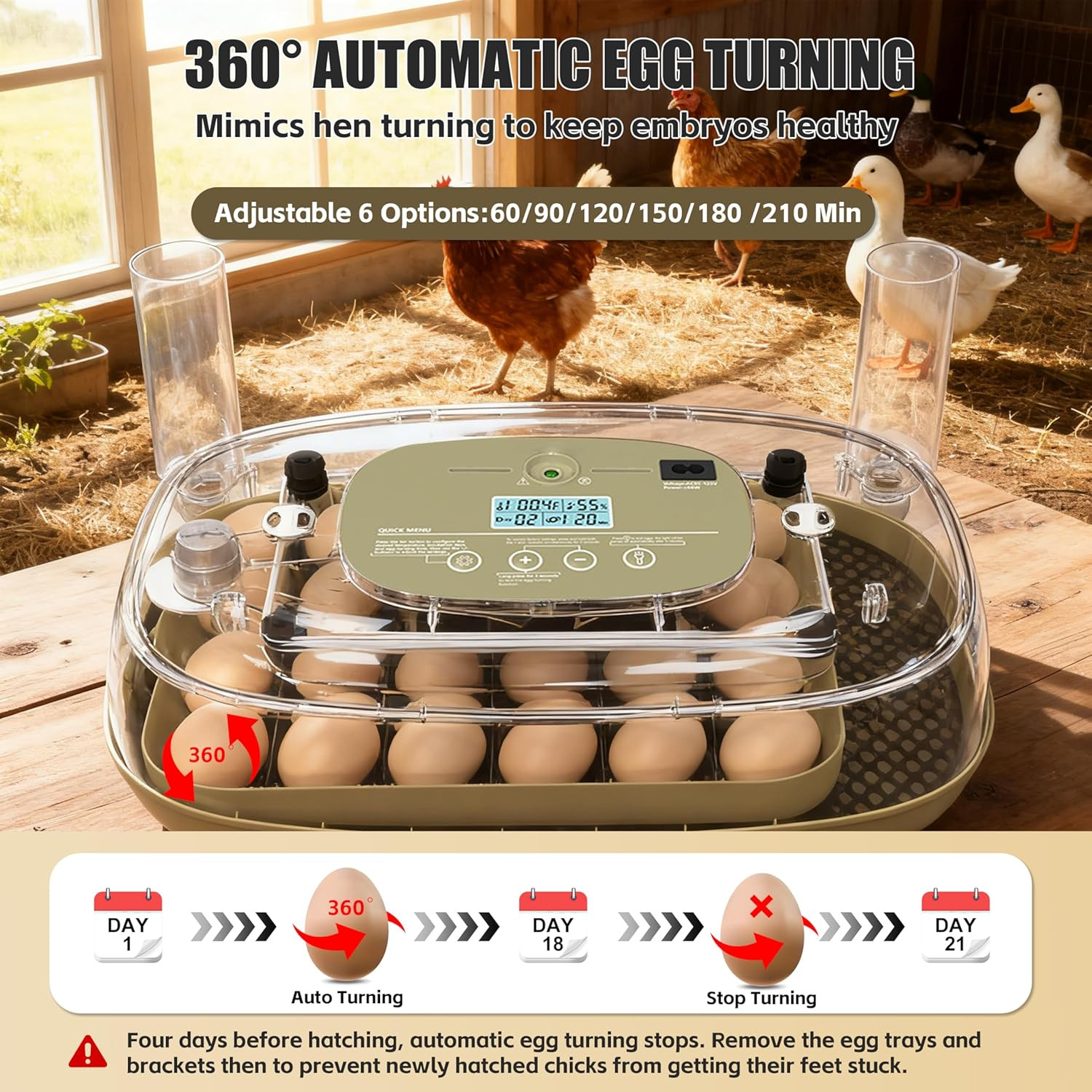 Incubators for Hatching Eggs, 24 Egg Incubator with Automatic Egg Turning and Hu