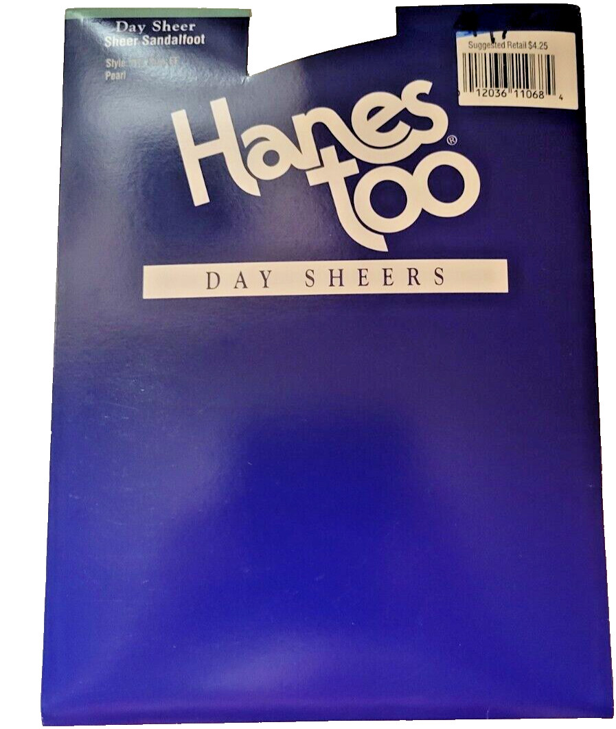 Vtg Hanes Too Day Sheers Pantyhose Style 117   Sz EF  Sheer Sandalfoot Pearl