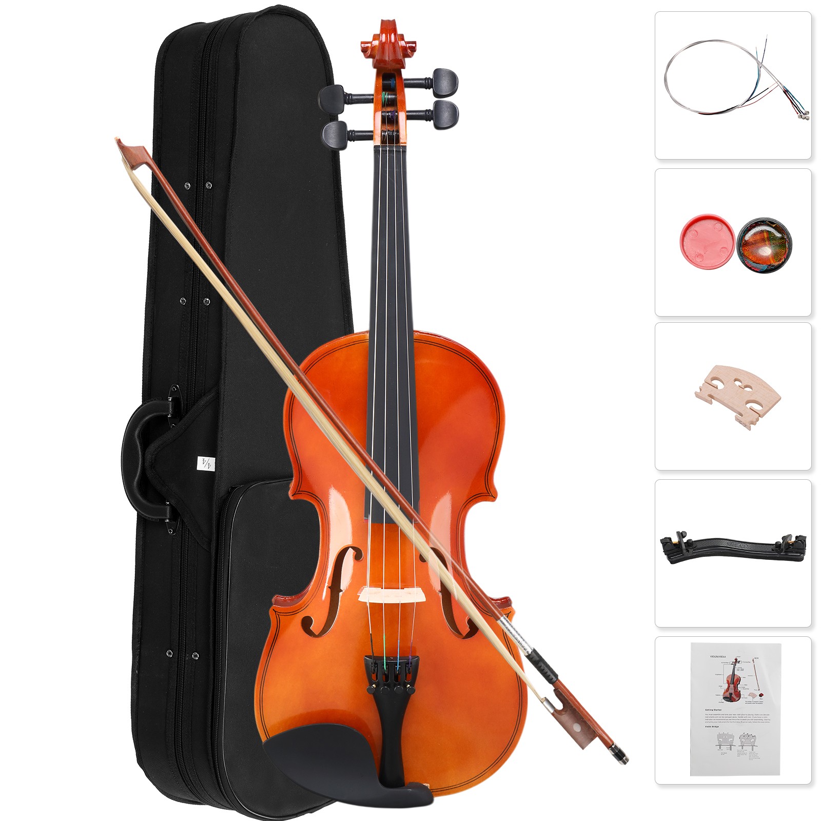 Glarry 1/2 Size Solid Maple Coffee Color Acoustic Violin Set for Beginner
