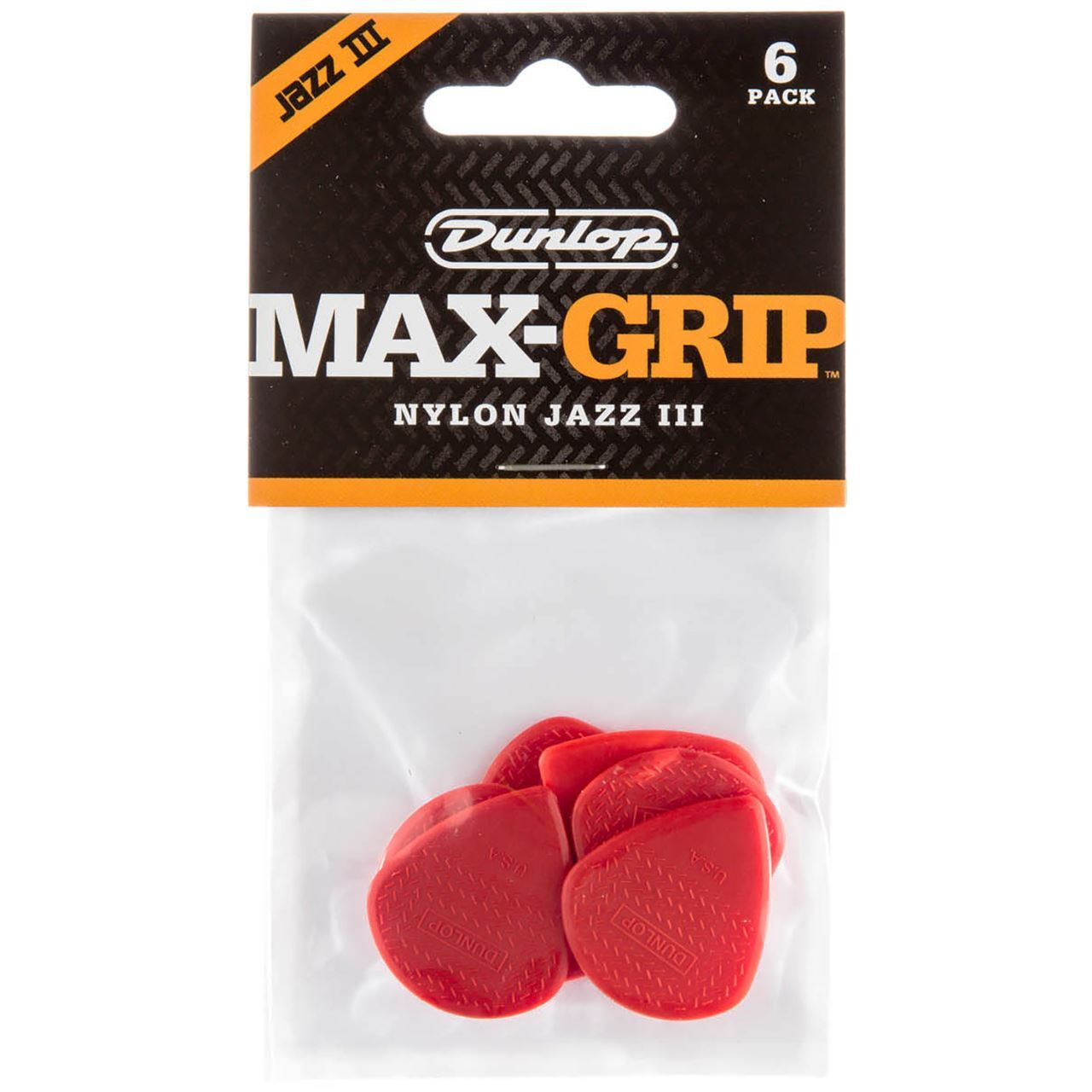 Dunlop 471P3N Max-Grip Jazz III Nylon Guitar Picks, 6-Pack, Red