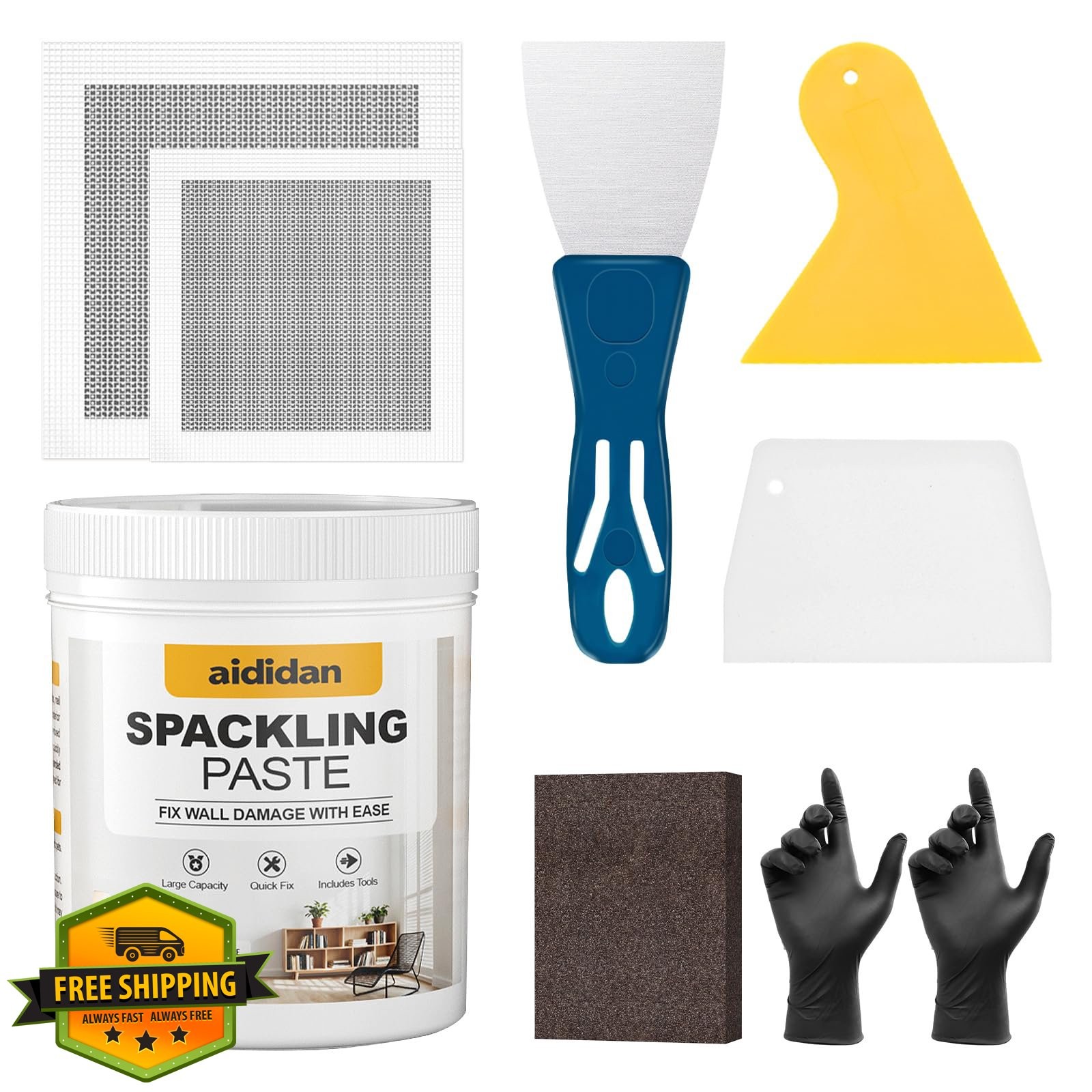 Drywall Repair Kit Wall Patch Spackle Sand Sponge Knife