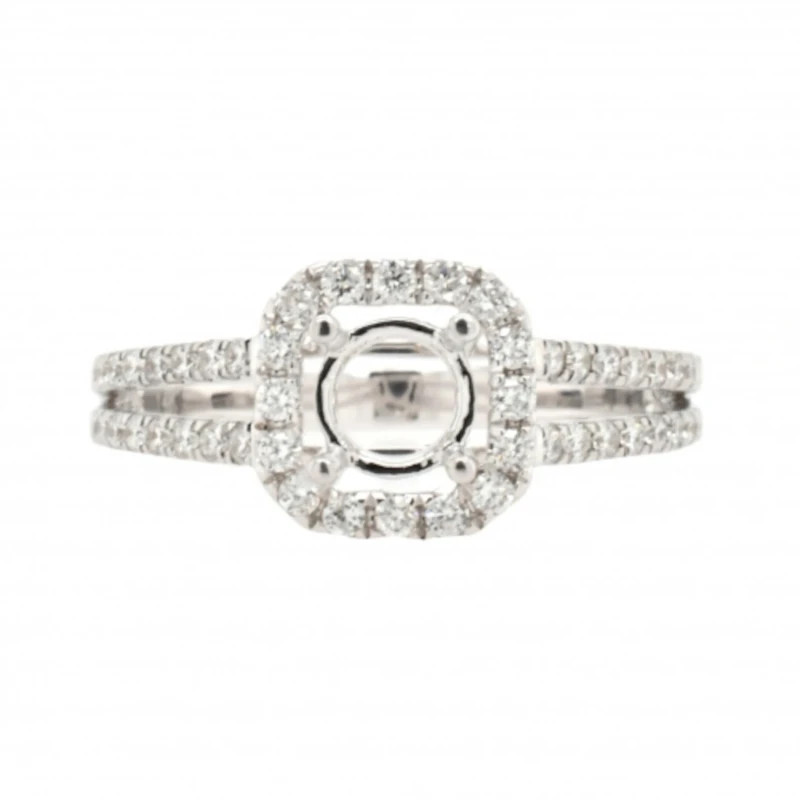 5mm Round Semi Mount Ring 925 Sterling Silver Halo Split Shank Engagement Ring