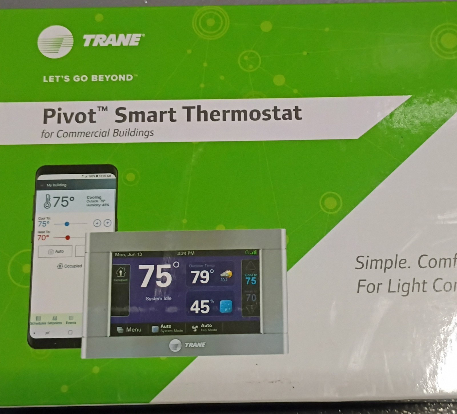Trane Pivot Smart Thermostat Gray Programmable Auto Digital/App for Commercial