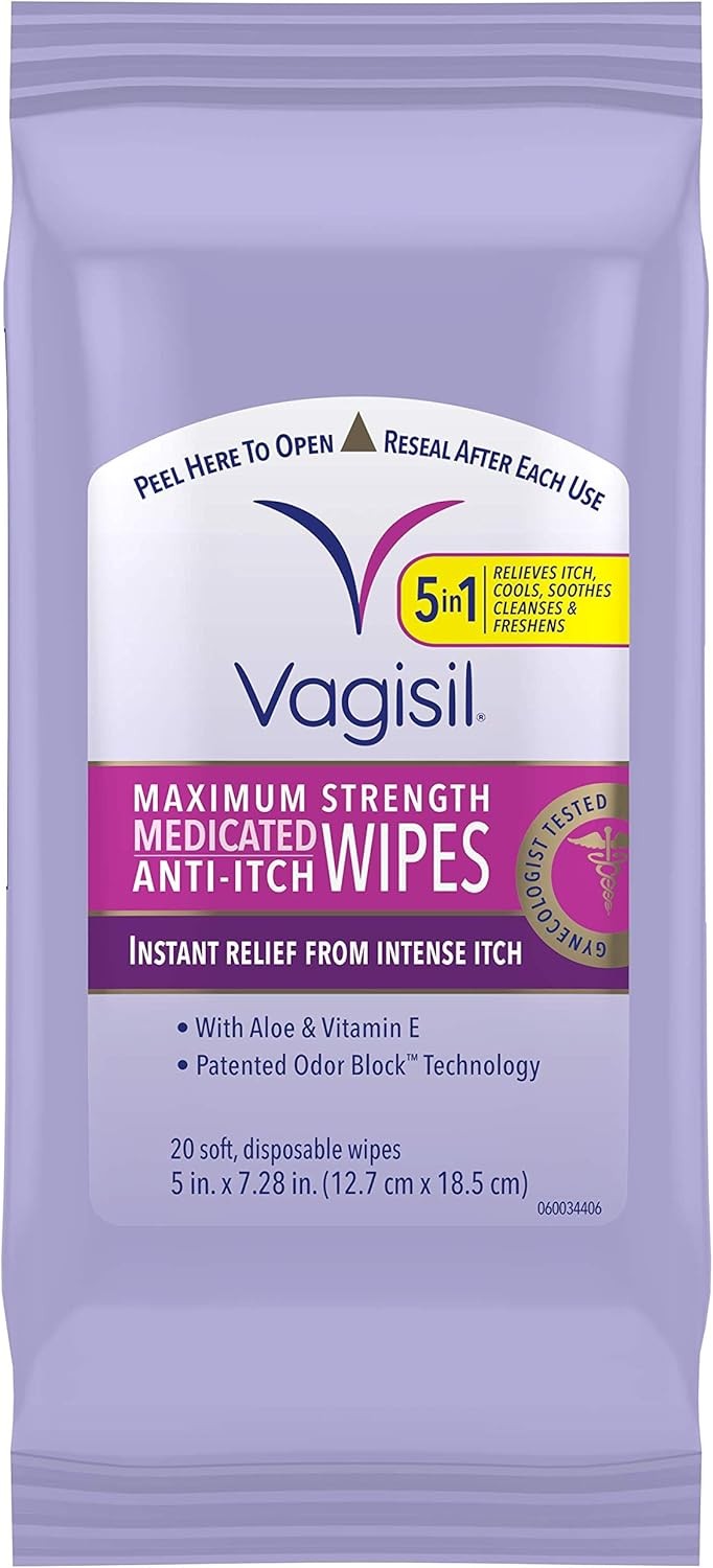 Vagisil Medicated Wipes 20Ct Anti Itch Feminine Relief Maximum Strength