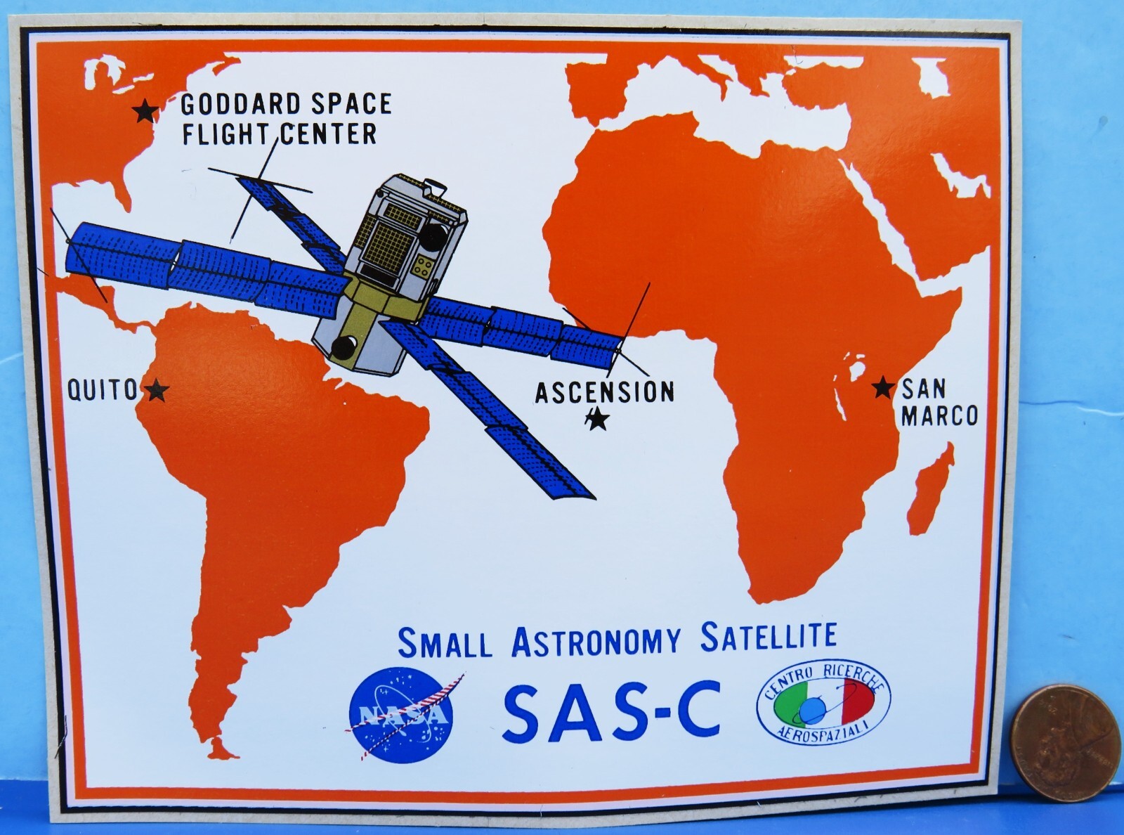 NASA STICKER '75 vtg SAS-C Astronomy Satellite GODDARD Space Flight Center 6"