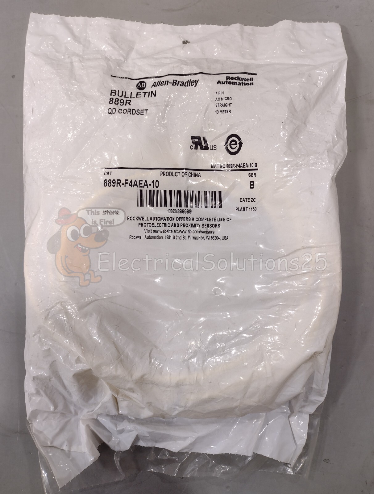 New Allen-Bradley 889R-F4AEA-10 10m 4-Pin AC Micro Cordset - Free Shipping