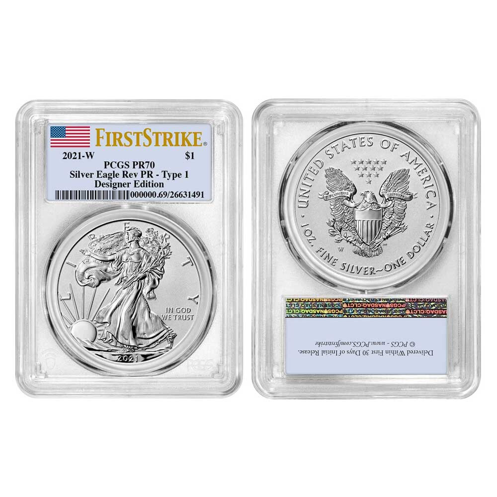 2021 Reverse Proof American Silver Eagle Designer 2pc Set PCGS PR70 FS Flag L...