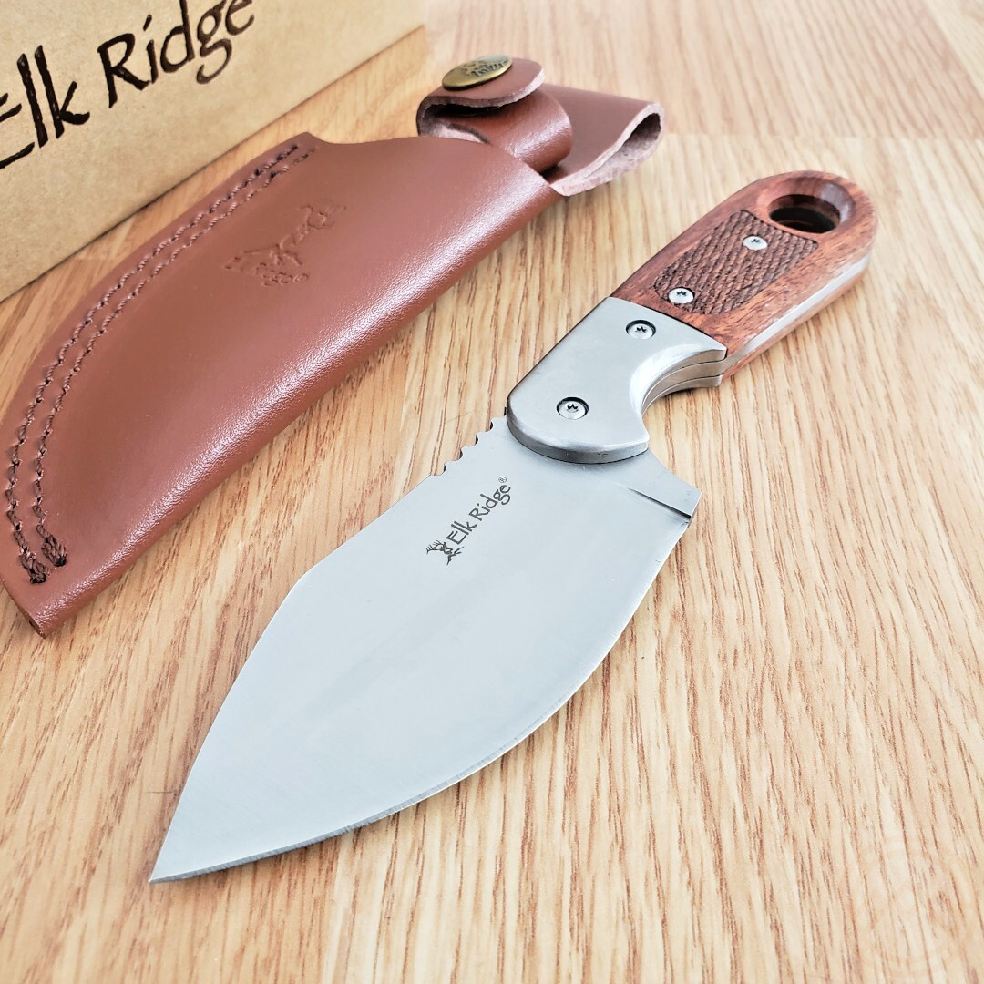 Elk Ridge Fixed Knife 3.25" Full Tang Satin 3Cr13MoV Steel Blade Wood Handle