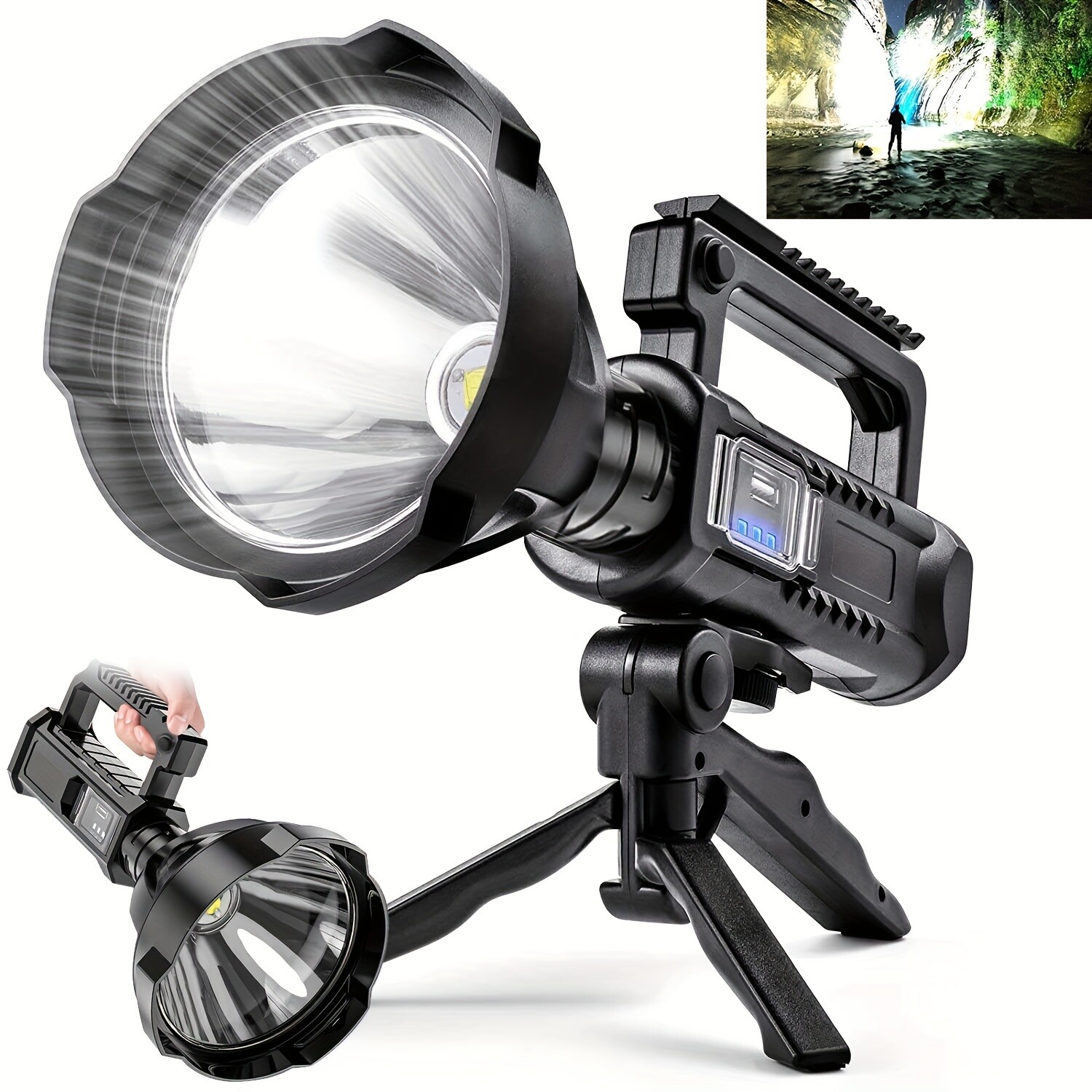 10000000LM Flashlight Waterproof Fishing Lantern USB Spotlight Searchlight Lamp