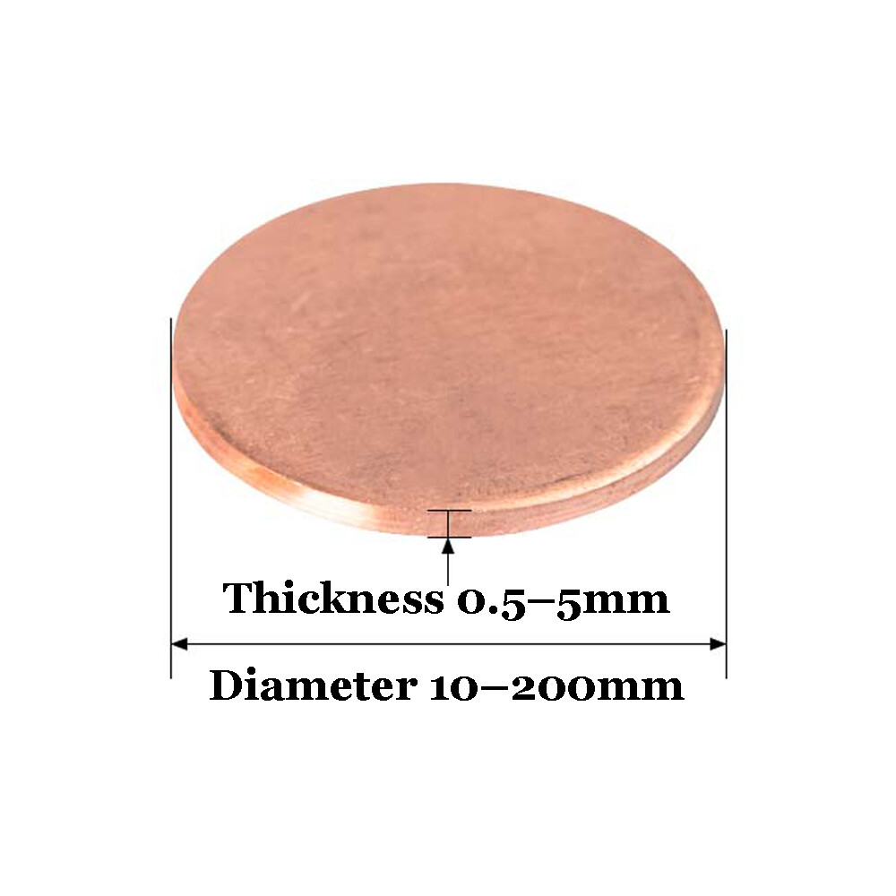 Solid Round Copper Sheet Pure Cu Plate Blanks Metal Discs 10-200mm Thick 0.5-5mm