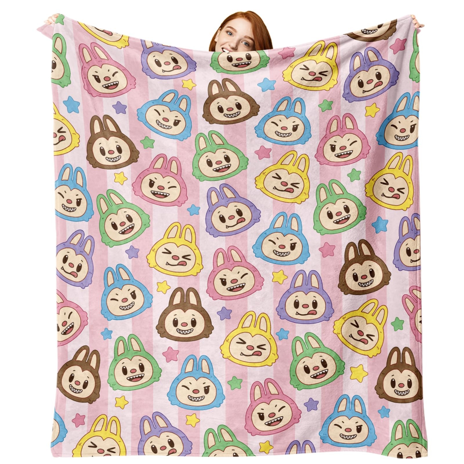 Cute Macaron Flannel Throw Blanket, Monster Stars Birthday Gifts for Men Wome...