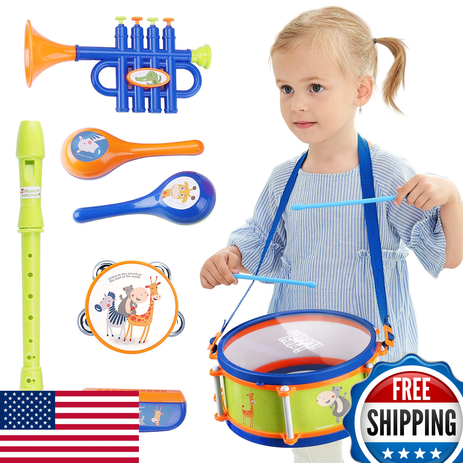 iPlay, iLearn Toddler Musical Instruments Toys, Kids Drum Set, Baby Trumpet, Per