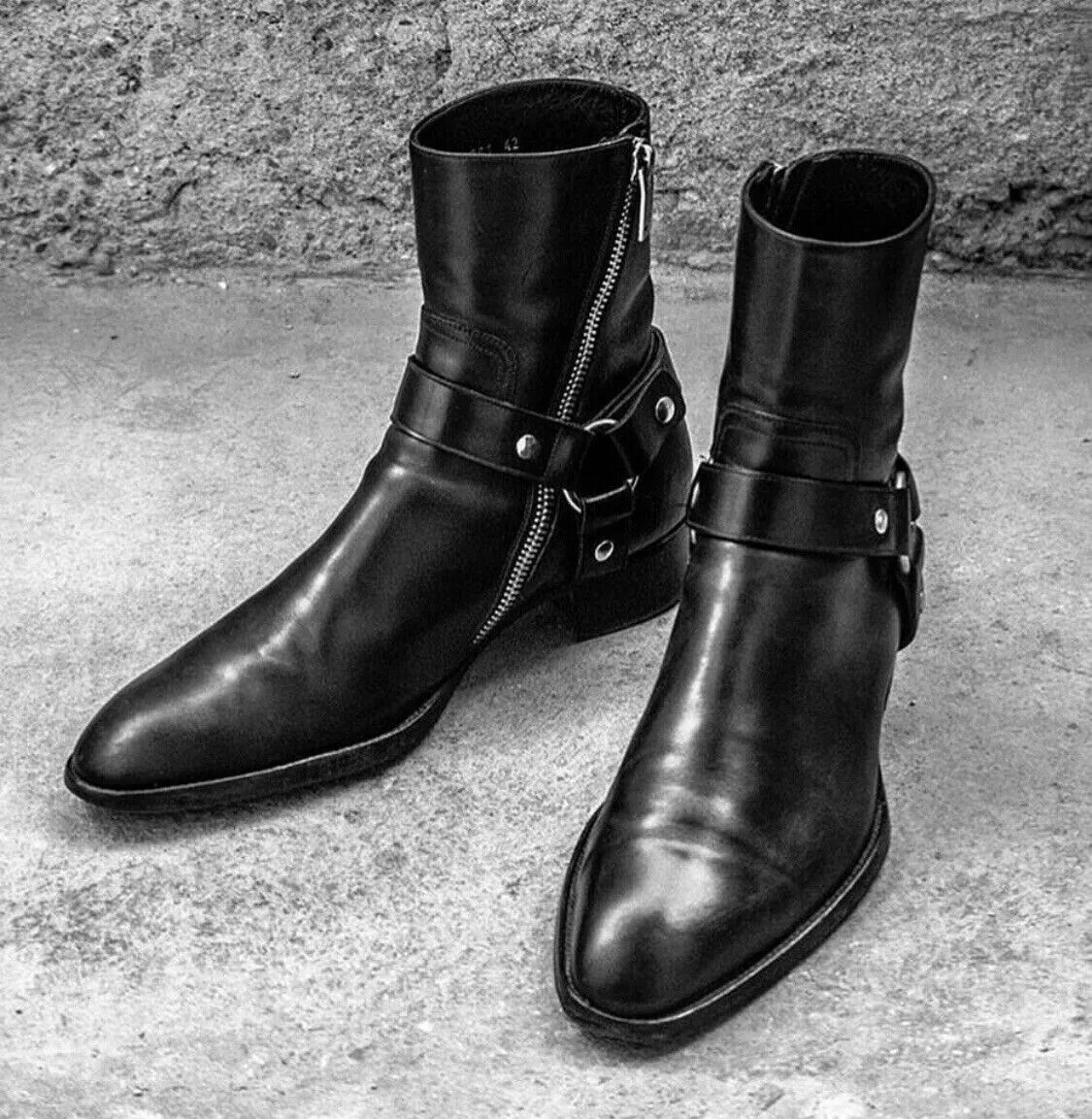 Handmade Mens Black Leather Ankle Boots, Side Zipper Rock Style Boots For Mens