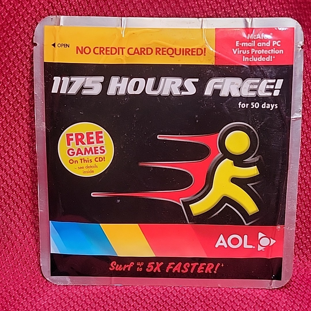 AOL vtg INSTALL DISC mcafee collectible america online FOIL VACUUM PACK games