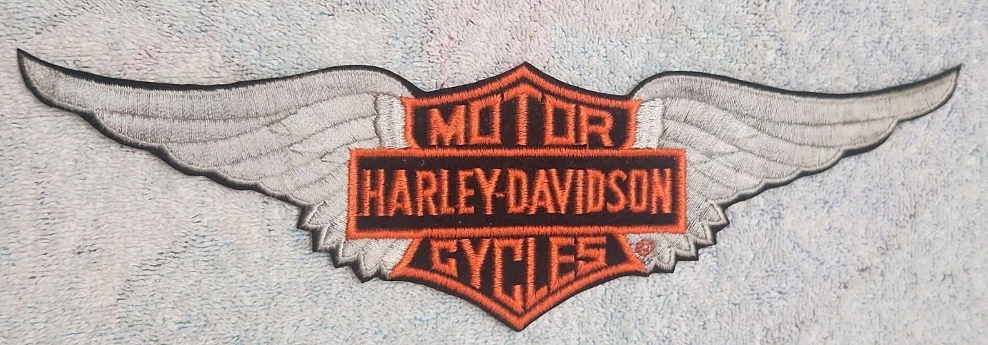Vtg Harley-Davidson Motor Cycles Winged Shield Embroidered Cheesecloth Patch 12"