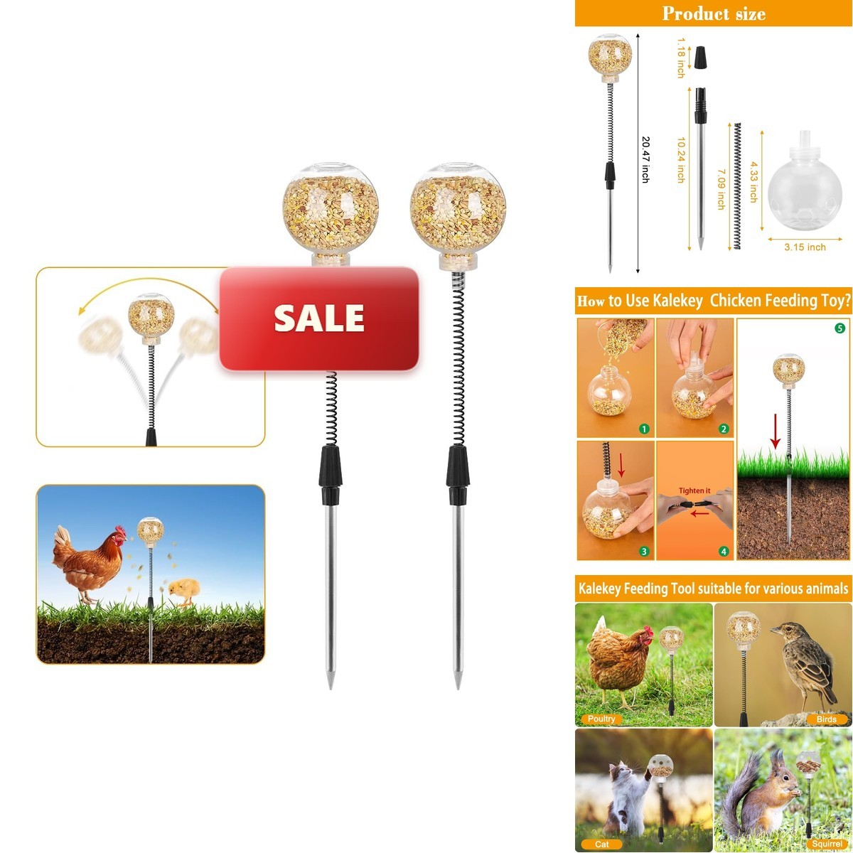 Kalekey 2 Pack Chicken Feeding Toy, Chicken Enrichment Toys Spring And Ground